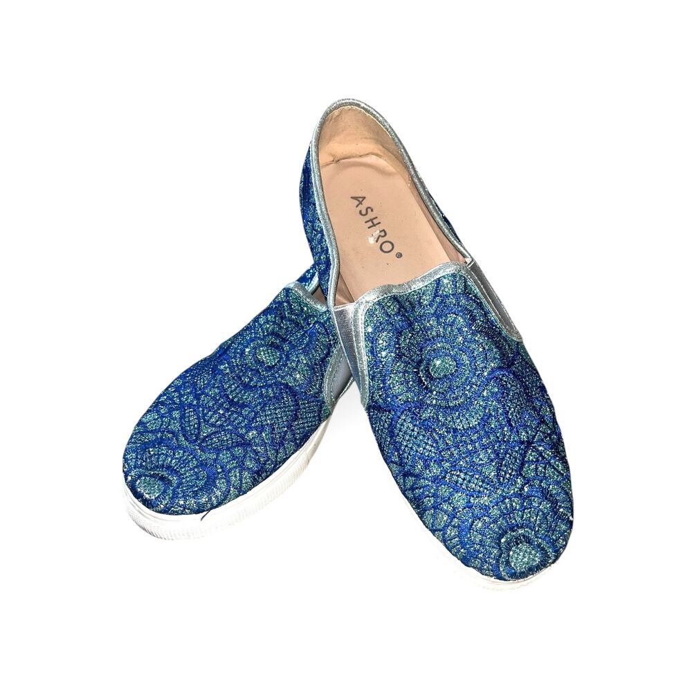 Ashro slip on canvas shoes | size 11 | teal, silver, sparkle accents | euc